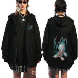 Korn Rock Band Letter Logo Zipper Hoodie Men's Metal Gothic Vintage Oversized Zip Up Hoodies Streetwear Punk Sweatshirts Jackets