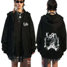 Korn Rock Band Letter Logo Zipper Hoodie Men's Metal Gothic Vintage Oversized Zip Up Hoodies Streetwear Punk Sweatshirts Jackets