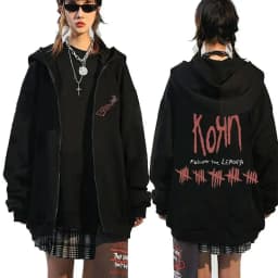 Korn Rock Band Letter Logo Zipper Hoodie Men's Metal Gothic Vintage Oversized Zip Up Hoodies Streetwear Punk Sweatshirts Jackets