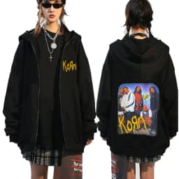 Korn Rock Band Letter Logo Zipper Hoodie Men's Metal Gothic Vintage Oversized Zip Up Hoodies Streetwear Punk Sweatshirts Jackets