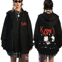 Korn Rock Band Letter Logo Zipper Hoodie Men's Metal Gothic Vintage Oversized Zip Up Hoodies Streetwear Punk Sweatshirts Jackets