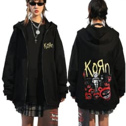 Korn Rock Band Letter Logo Zipper Hoodie Men's Metal Gothic Vintage Oversized Zip Up Hoodies Streetwear Punk Sweatshirts Jackets