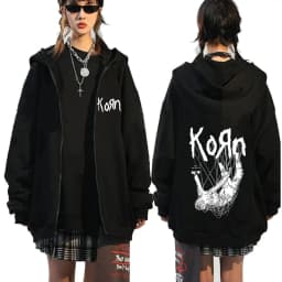 Korn Rock Band Letter Logo Zipper Hoodie Men's Metal Gothic Vintage Oversized Zip Up Hoodies Streetwear Punk Sweatshirts Jackets