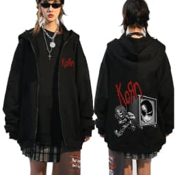 Korn Rock Band Letter Logo Zipper Hoodie Men's Metal Gothic Vintage Oversized Zip Up Hoodies Streetwear Punk Sweatshirts Jackets