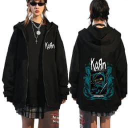 Korn Rock Band Letter Logo Zipper Hoodie Men's Metal Gothic Vintage Oversized Zip Up Hoodies Streetwear Punk Sweatshirts Jackets