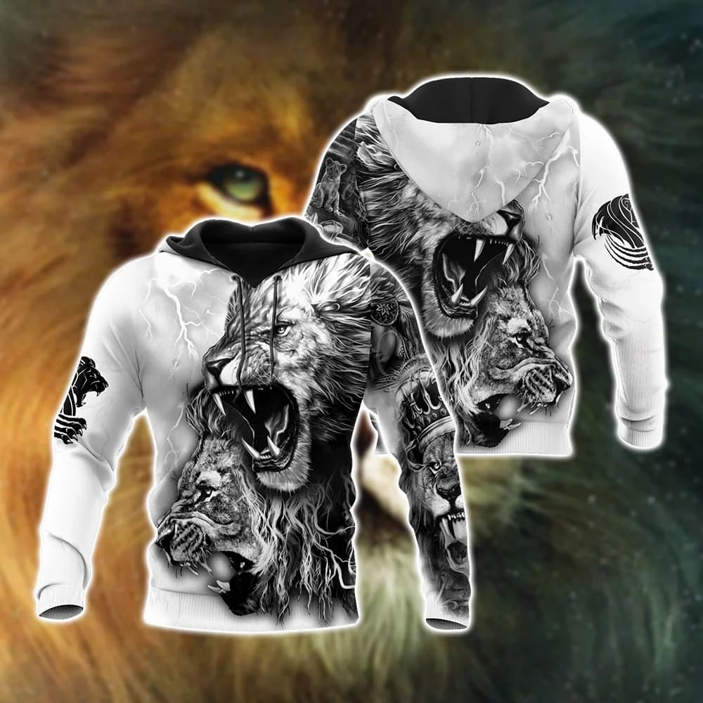 White Lion Tattoo 3D All Over Printed Men Autumn Hoodie Unisex Hooded Sweatshirt Zip Pullover Casual Streetwear KJ473