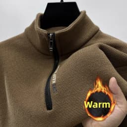 New Autumn Winter Men's Half Zipper Hoodies Fashion Casual Social Men Pullover Tops Stand Collar Warm Thicken Fleece Sweatshirts