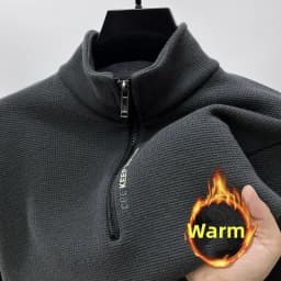 New Autumn Winter Men's Half Zipper Hoodies Fashion Casual Social Men Pullover Tops Stand Collar Warm Thicken Fleece Sweatshirts