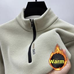 New Autumn Winter Men's Half Zipper Hoodies Fashion Casual Social Men Pullover Tops Stand Collar Warm Thicken Fleece Sweatshirts