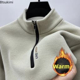 New Autumn Winter Men's Half Zipper Hoodies Fashion Casual Social Men Pullover Tops Stand Collar Warm Thicken Fleece Sweatshirts