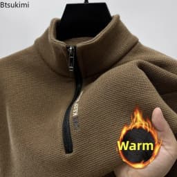 New Autumn Winter Men's Half Zipper Hoodies Fashion Casual Social Men Pullover Tops Stand Collar Warm Thicken Fleece Sweatshirts
