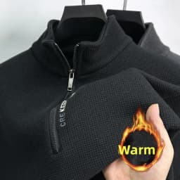 New Autumn Winter Men's Half Zipper Hoodies Fashion Casual Social Men Pullover Tops Stand Collar Warm Thicken Fleece Sweatshirts