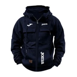JOMA Men's Loose Fleece-lined Hoodie Jacket with Multiple Pockets Retro American Style Spring Autumn Winter Casual Outerwear
