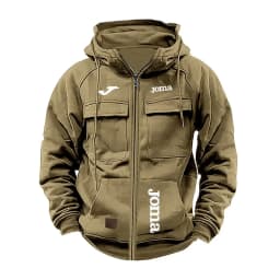 JOMA Men's Loose Fleece-lined Hoodie Jacket with Multiple Pockets Retro American Style Spring Autumn Winter Casual Outerwear