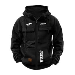 JOMA Men's Loose Fleece-lined Hoodie Jacket with Multiple Pockets Retro American Style Spring Autumn Winter Casual Outerwear