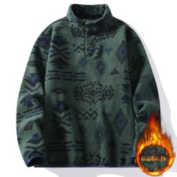 Autumn Winter Men's FleeceThicken Stand Collar Sweater Printed Knit Sweater Base Pullovers Printing Hoodie
