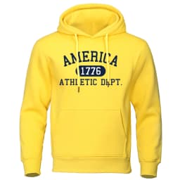 America 1776 Athletic Dept Letter Print Mans Hoodies Pocket O-Neck Sweatshirt Autumn Soft Sweatshirt Casual Loose Man Clothing