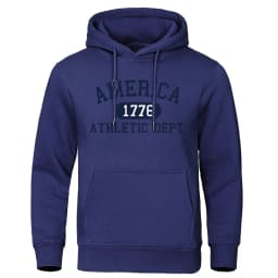 America 1776 Athletic Dept Letter Print Mans Hoodies Pocket O-Neck Sweatshirt Autumn Soft Sweatshirt Casual Loose Man Clothing