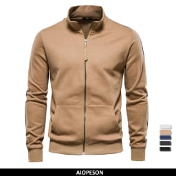 AIOPESON Brand Mens New Cotton-blend Solid Zip Up Sweatshirts Casual Sport Cardigan Jacket Sweatshirt for Men