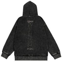 Punk Skeleton Ripped Hoodie for Men Washed Vintage Oversized Pullover Hoodies Hip Hop Streetwear Harajuku Y2K Hooded Sweatshirt