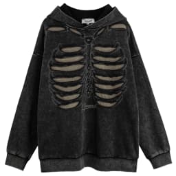 Punk Skeleton Ripped Hoodie for Men Washed Vintage Oversized Pullover Hoodies Hip Hop Streetwear Harajuku Y2K Hooded Sweatshirt