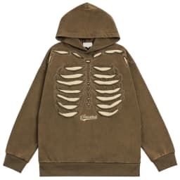 Punk Skeleton Ripped Hoodie for Men Washed Vintage Oversized Pullover Hoodies Hip Hop Streetwear Harajuku Y2K Hooded Sweatshirt