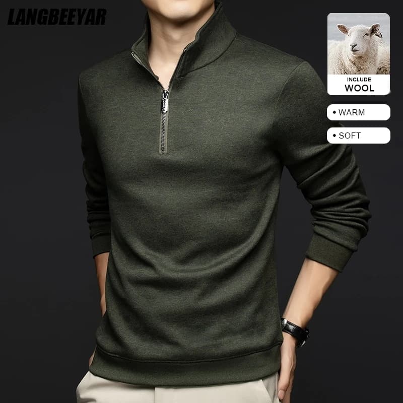 Top Grade Wool+Mulberry Silk Half Zip New Brand Casual Fashion Pullover Street Hoodies Velvet Sweatshirts Men's Clothing