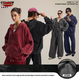 ZODF Vintage Man's Batik Washed Fleece Zipper Hoodie Unisex Winter Warm Distressed Hooded Coat Pullovers Brand Clothing HY1146