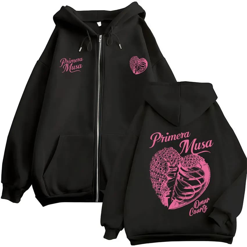 Omar Courtz Primera Musa Album Tour Zipper Hoodies Men Women Fashion Zip Up Hooded Sweatshirts Hip Hop Oversized Pullovers Coats