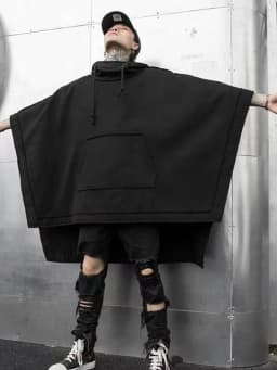 Fashion Vintage Poncho Men Oversized Plush Hooded Batwing Sleeve Trench Punk Outerwear Male Coats Cloak Cape Female Clothing