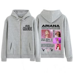Singer Ariana Grande Tour Fashion Print Zipper Hoodie Men Women Harajuku Streetwear Long-sleeved Casual Thick Zip Up Sportswear