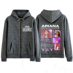 Singer Ariana Grande Tour Fashion Print Zipper Hoodie Men Women Harajuku Streetwear Long-sleeved Casual Thick Zip Up Sportswear