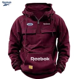 Reebok Men's Muscle Sports Workwear Style Autumn/Winter New Fashion Solid Color Multi-Pocket Long-Sleeved Hooded Sweatshirt