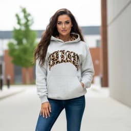 Leopard Print Letter Embroidery American Hip-hop Men Hoodie Retro Harajuku Street Sports Suit Fashionable Casual Sweatshirts ﻿