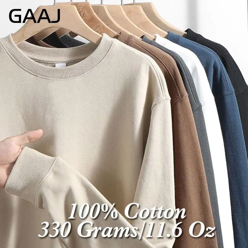 GAAJ 100% Cotton Sweatshirt Men Women,Brand Solid Streetwear,Autum Winter Long Sleeve Pullover,Quality Unisex Clothing,320Gsm