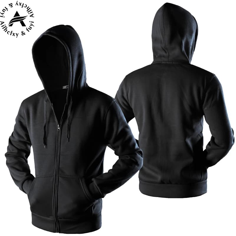 New Plain Mens Zip Up Hoody Jacket Sweatshirt Hooded Zipper male Top Outerwear Black Gray Boutique men