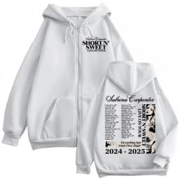 Sabrina Carpenter Short N' Sweet Tour 2025 Zipper Hoodie Fashion Aesthetic Zip Up Sweatshirts Men Women Casual Loose Pullovers