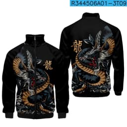 Coats Anime Dragon Cosplay Costume Hoodies 3D Printed Stand Collar Zipper Jacket Sportswear Sweatshirt