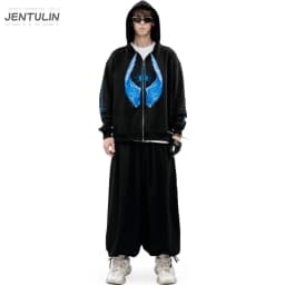 Hip Hop Zipper Men Hoodie Bright Side Graphic Zip Up Hooded Pullover Sweatshirts Winter Streetwear Jacket Y2K Coat Clothing Goth