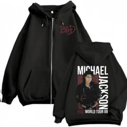 Michael Jackson King of Pop Bad World Tour Zipper Hoodies Men Women Hip Hop Street Zip Up Sweatshirts Fleece Loose Jacket Hoodie