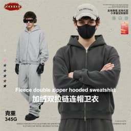 ZODF Fashion Winter 345gsm Boxy Fleece Zipper Hoodie For Men Unisex Cusual Loose Fit Warm Hooded Coat Outwears HY1178