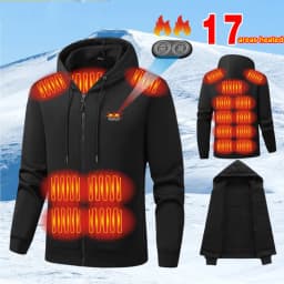 USB Heating Hoodie Jacket Men Zipper Hoodie Autumn Winter Warm 17 Zones Electric Heated Hoodies Jackets Male