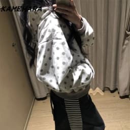 KAMEHARA Korean Retro Kawaii Polka Dot Letter Embroidery Short Zipper Coat Women's Y2K Harajuku Casual Joker Hoodies Street Wear