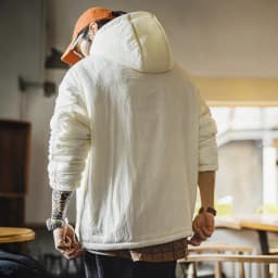Maden Men's Big Pocket Hoodie Plush Lined Water Resistant Pullover Drop Shoulder Gather Sleeve Winter Coat for Casual Commuting