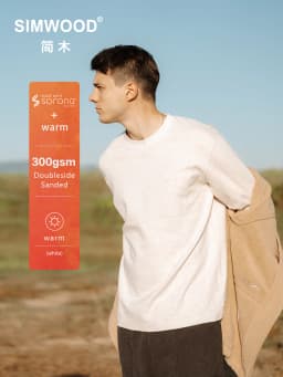 SIMWOOD 2026 Spring New Oversize 300gsm Comfortable Doubleside Sanded Fabric Sweatshirts Men Plus Size Hoodies