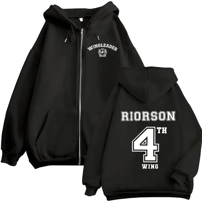 Wing Leader Xaden Riorson Zip Up Hoodie Basgiath War College Fourth Wing Fans Coats Sweatshirt Men Women Casual Oversized Hooded