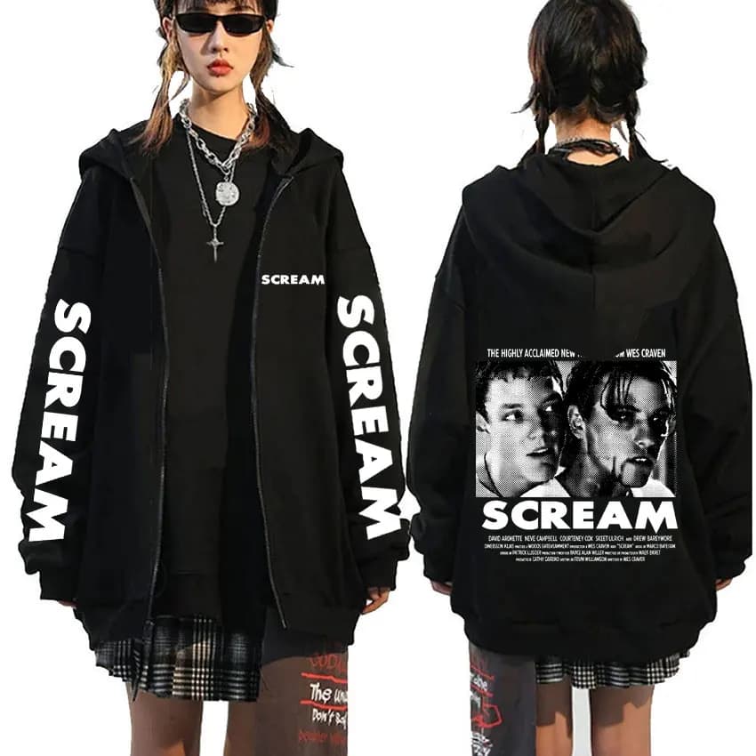 Horror Movie Scream Billy Loomis Zipper Hoodie Men Women Casual Vintage Zip Up Jacket Men's Fashion Oversized Zip Up Sweatshirt