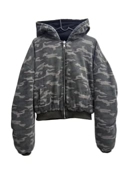 Mens Womens American Street Camouflage Cropped Zip Up Hoodie Loose Fit Drop Shoulder Reversible Jacket Casual Streetwear Top