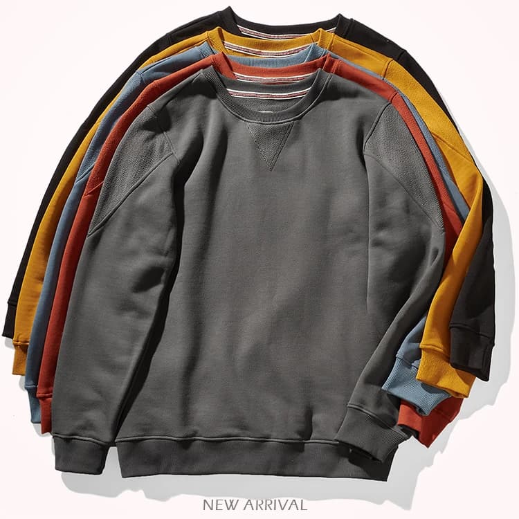 Autumn New American Retro Heavyweight Solid Color Sweatshirts Men's Simple Pure Cotton Washed Pullover Knitted Casual Sportwear