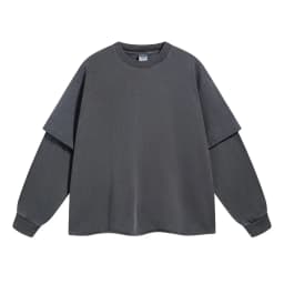 Spring Autumn New Fashion Men's American High Street Trendy Solid O-neck Hoodies Vintage Long Sleeved Fake 2 Sets of Clothing